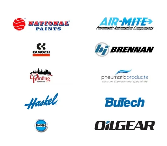 Major brands we supply - National Paints , Air Mite , Camozzi , Brennan , Atlanta Painting , Pneumatic products , Haskel , Butech , Bimba , Oilgear